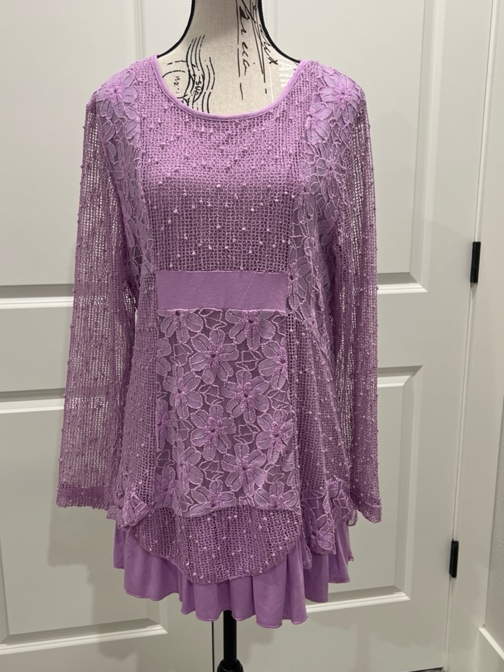 Indigo Soul Lavender Lace Layered Tunic, Large